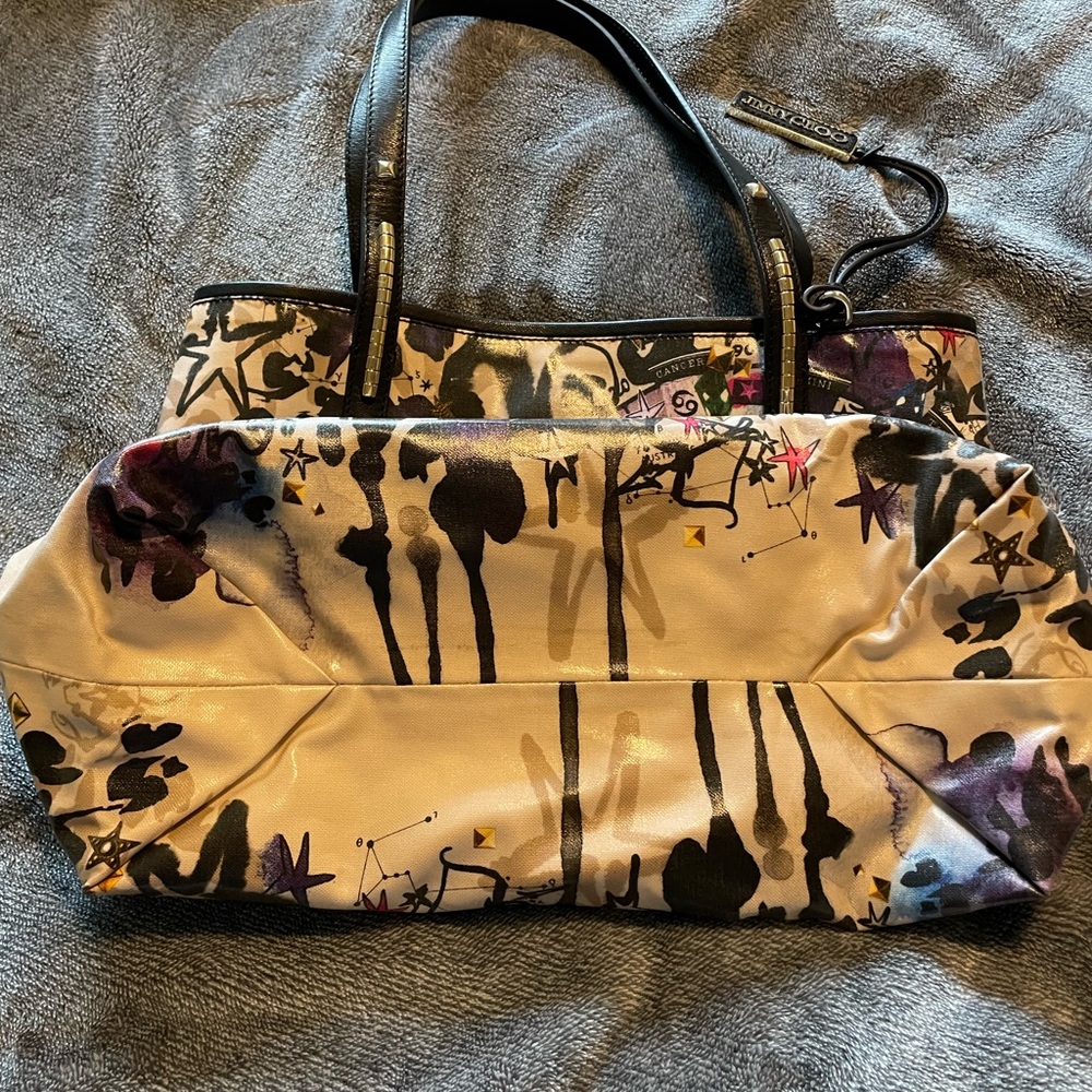 Jimmy Choo Multicolor Graffiti Print Shoulder Bag with Black Handles - Picture 4 of 15